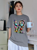 Women Oversized Round Neck Drop Shoulder Printed Cotton T-Shirt