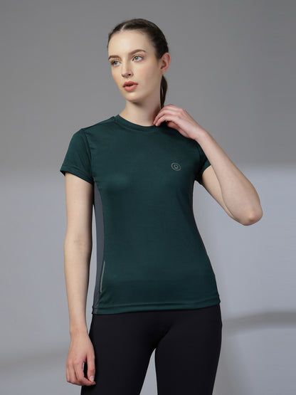 Women's Half Sleeve Dry Fit Active Wear Sports T-shirts Dark Green