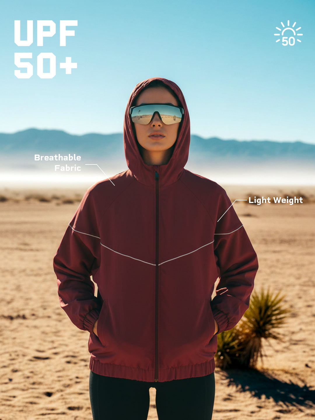 Women’s Lightweight UPF 50+ Sun Protection Summer Jacket Maroon