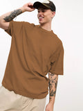 Men Oversized Cotton Solid Round Neck Tshirts