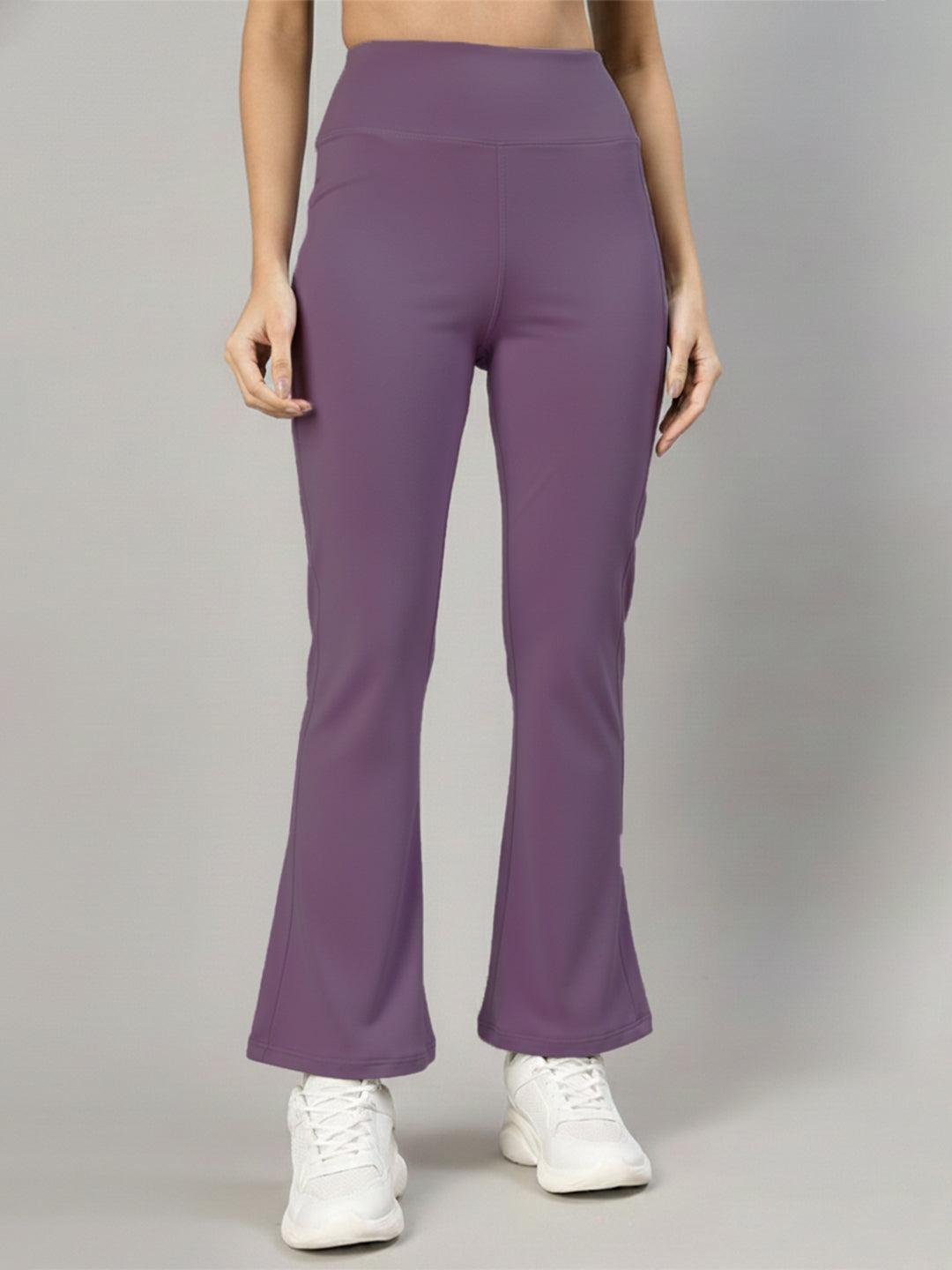 Women's High Waist Solid Flared Pants Purple