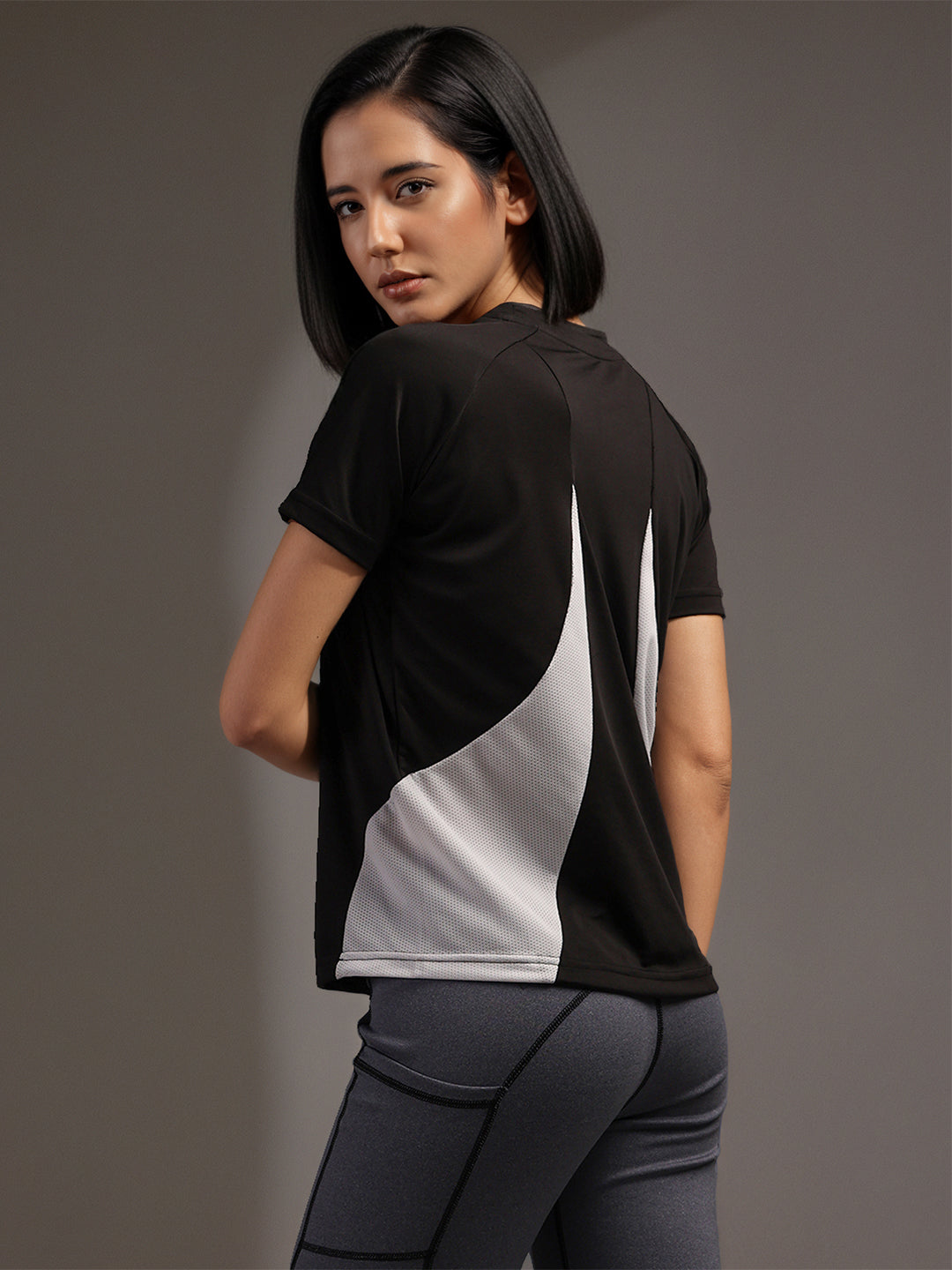Women's Half Sleeves Dry Fit Gym T-shirt Black White