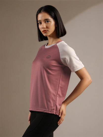 Women's Half Sleeves Sports Gym T-shirt Pink White