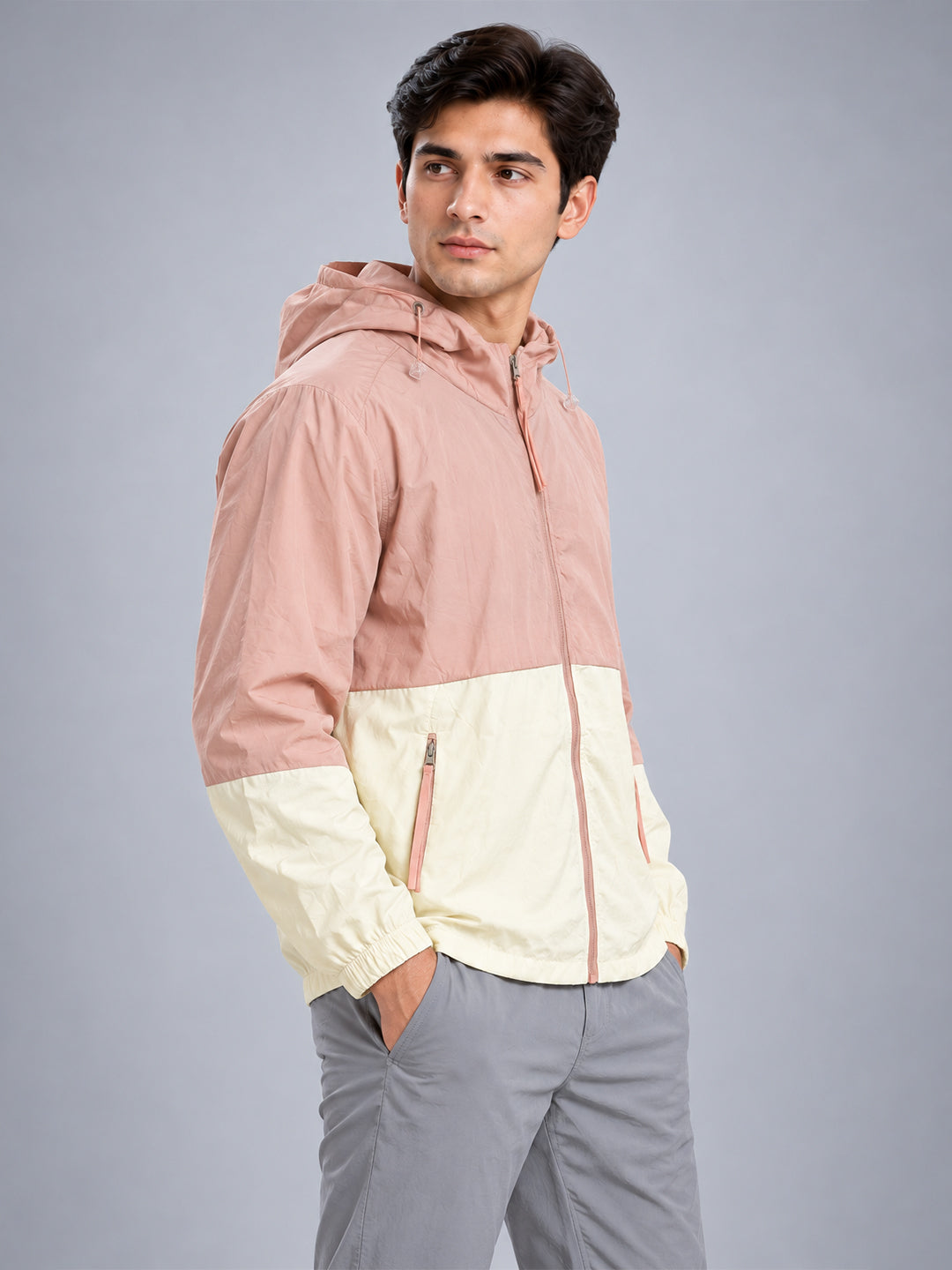 Men’s Peach Cream Lightweight Hooded Windcheater Jacket