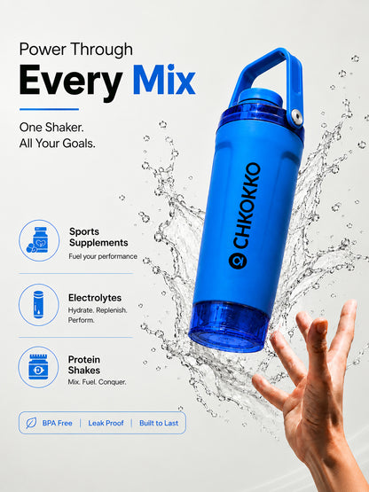 Chkokko Activate Protein Shaker Bottle 600ml with Carry Handle & Leakproof Lid Royal Blue