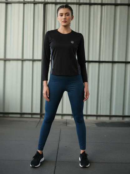 Women's Full Sleeves Gym Sports T-Shirt Black