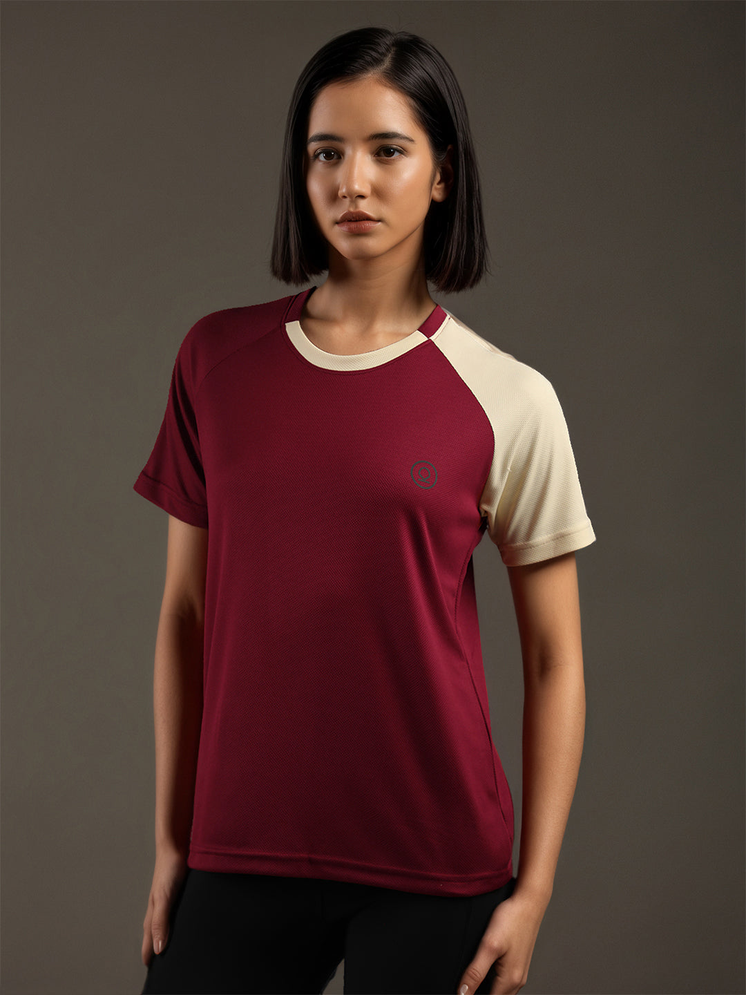 Women's Half Sleeves Sports Gym T-shirt Wine Beige