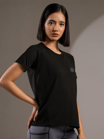 Women's Half Sleeves Dry Fit Gym T-shirt Black