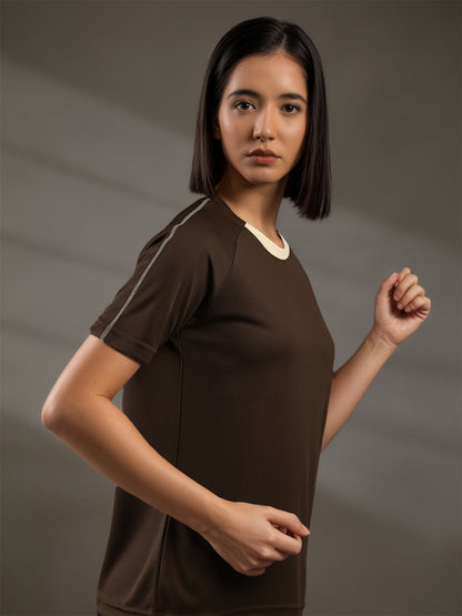 Women's Half Sleeves Sports Gym T-shirt Cream Coffee