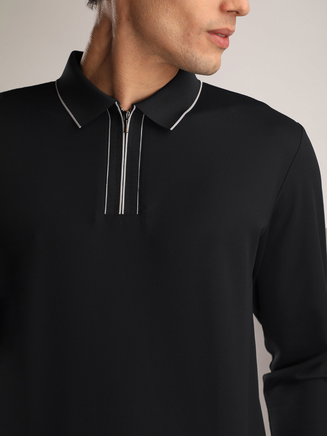 Men's Black Full Sleeve Polo Sports T-Shirt