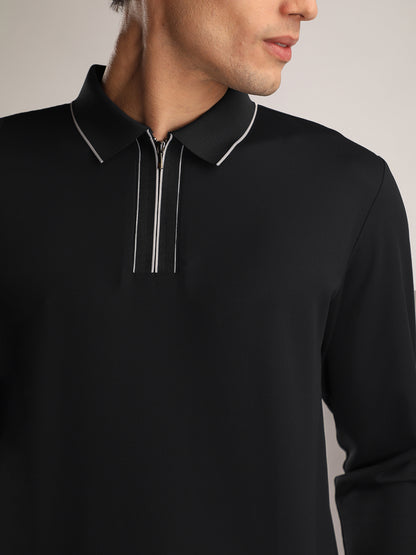 Men's Black Full Sleeve Polo Sports T-Shirt