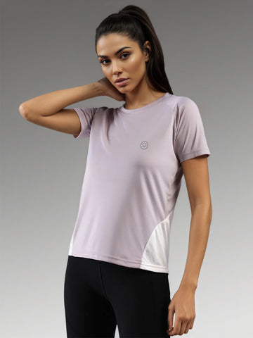 Women's Half Sleeves Dry Fit Gym T-shirt Lavender White