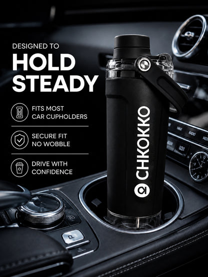 Chkokko Activate Protein Shaker Bottle 600ml with Carry Handle & Leakproof Lid Black