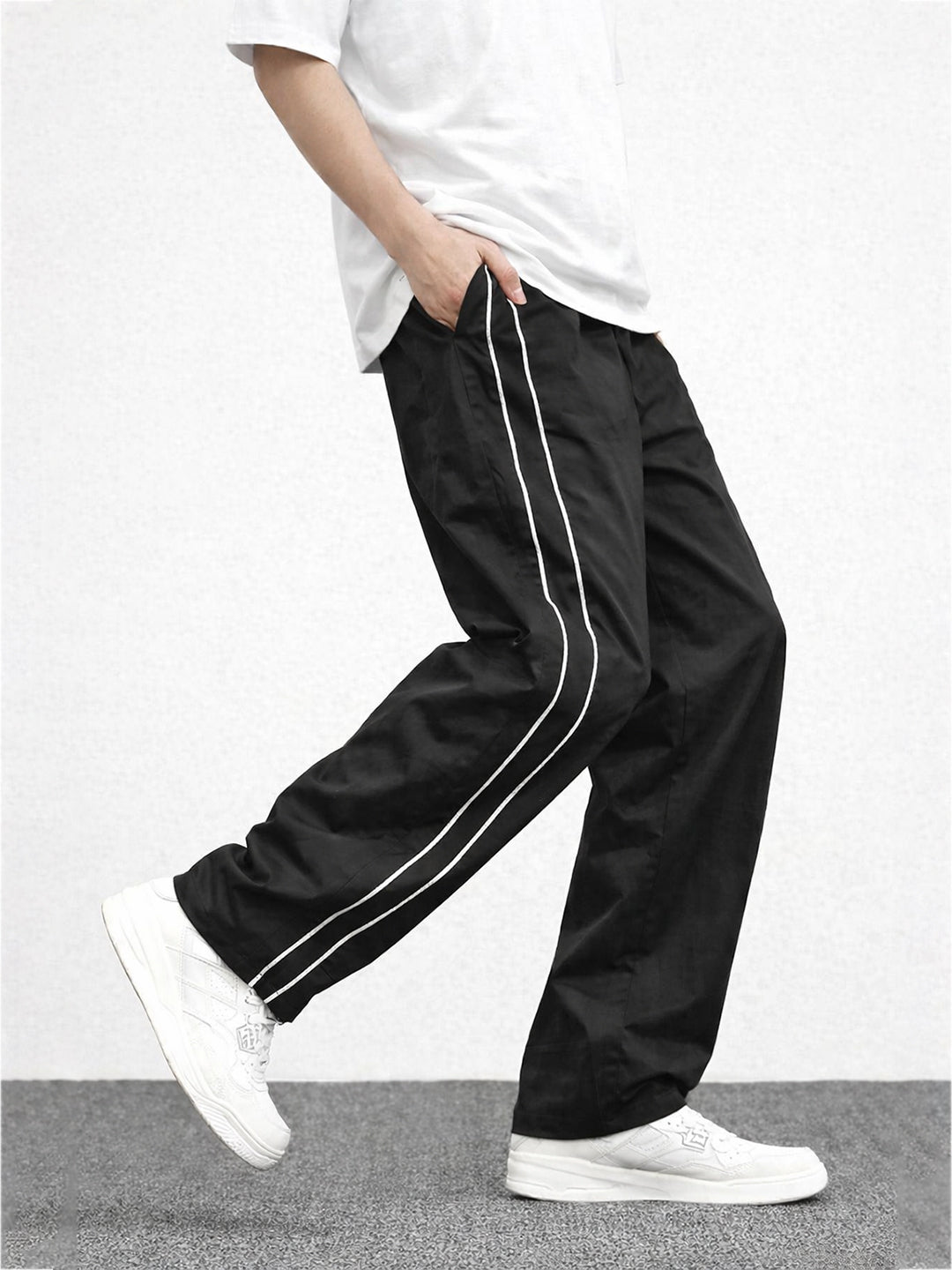 Men’s Sports Track Pants with Side Stripes Black