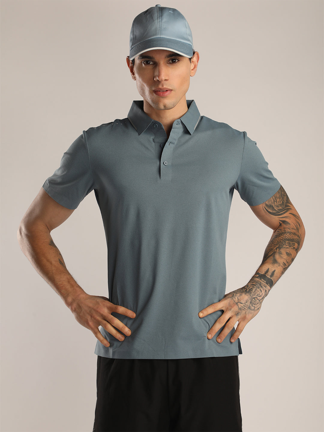 Men’s Greyish Blue Premium Polo Sports T-Shirt
