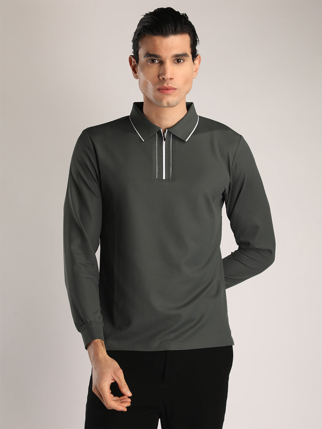 Men's Bottle Green Full Sleeve Polo Sports T-Shirt