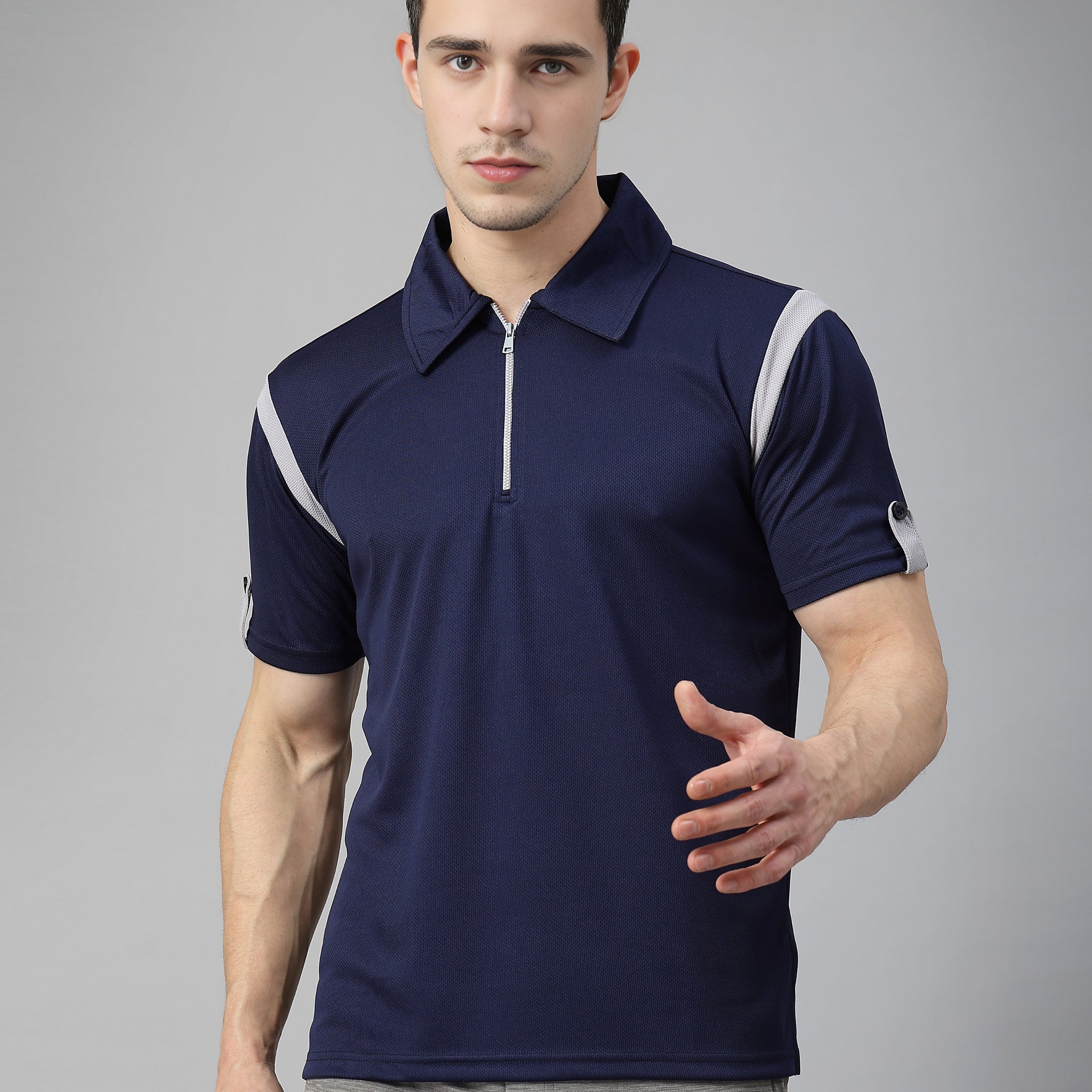 Men's Polo Neck Regular Fit Gym Sports Zipper T-Shirt