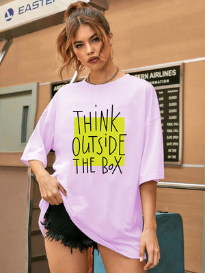 Women Oversized Round Neck Drop Shoulder Printed Cotton T-Shirt