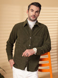 Men Winter Wear Solid Corduroy Casual Shacket