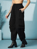 Women's Black Mid Waist Baggy Cargo Parachute Pants