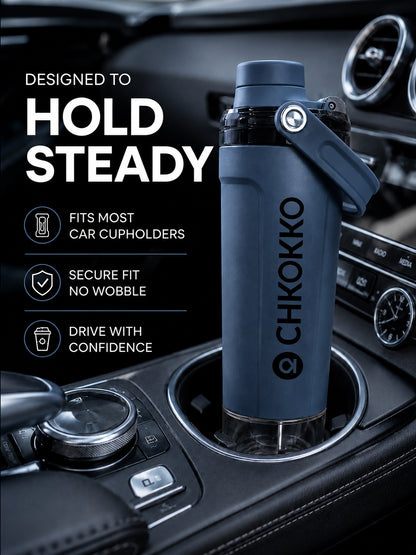 Chkokko Activate Protein Shaker Bottle 600ml with Carry Handle & Leakproof Lid Slate Blue