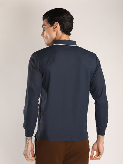 Men's Navy Blue Full Sleeve Polo Sports T-Shirt