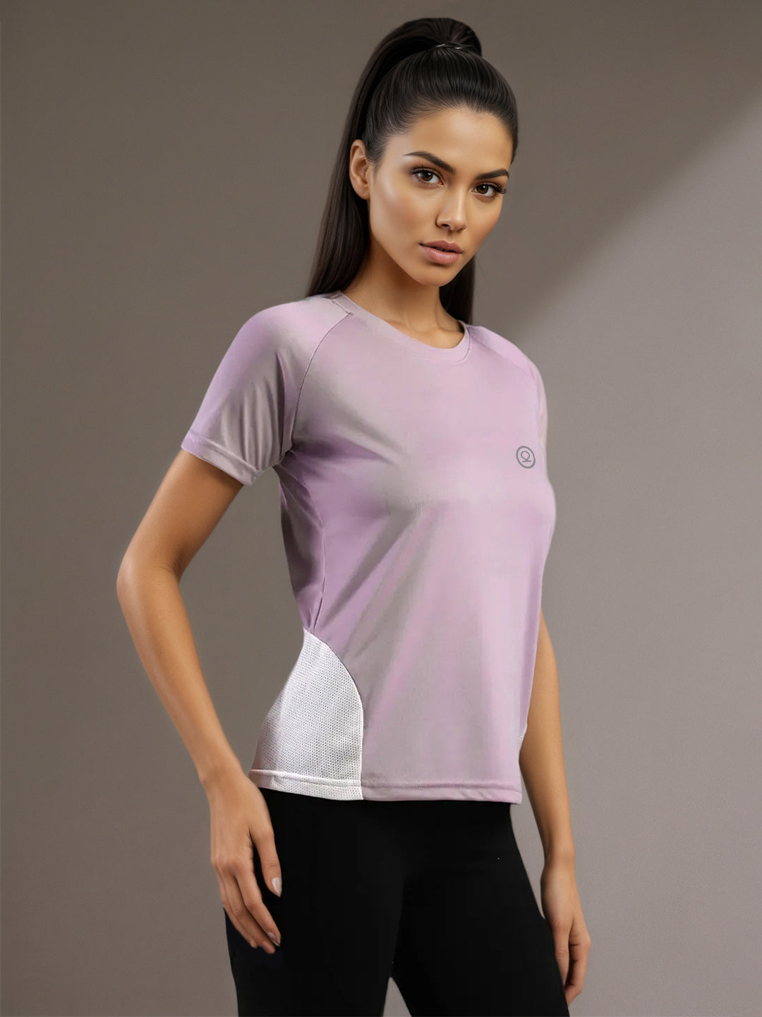Women's Half Sleeves Dry Fit Gym T-shirt Lavender White
