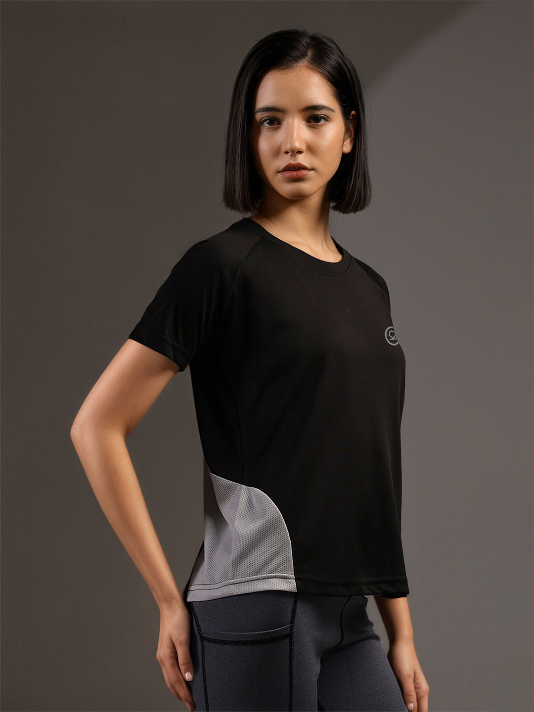 Women's Half Sleeves Dry Fit Gym T-shirt Black White