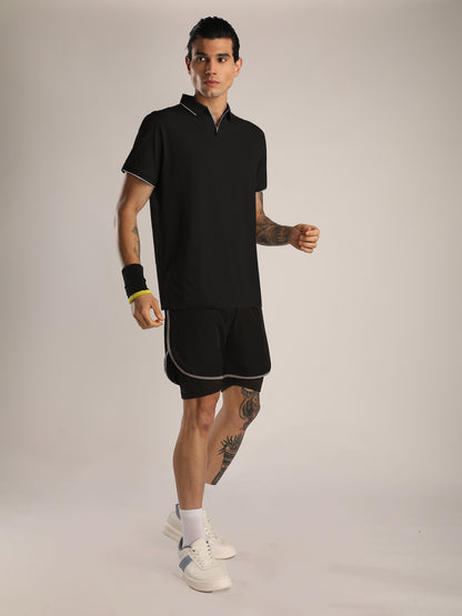 Men's Black Sports Polo T-shirt