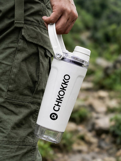 Chkokko Activate Protein Shaker Bottle 600ml with Carry Handle & Leakproof Lid White