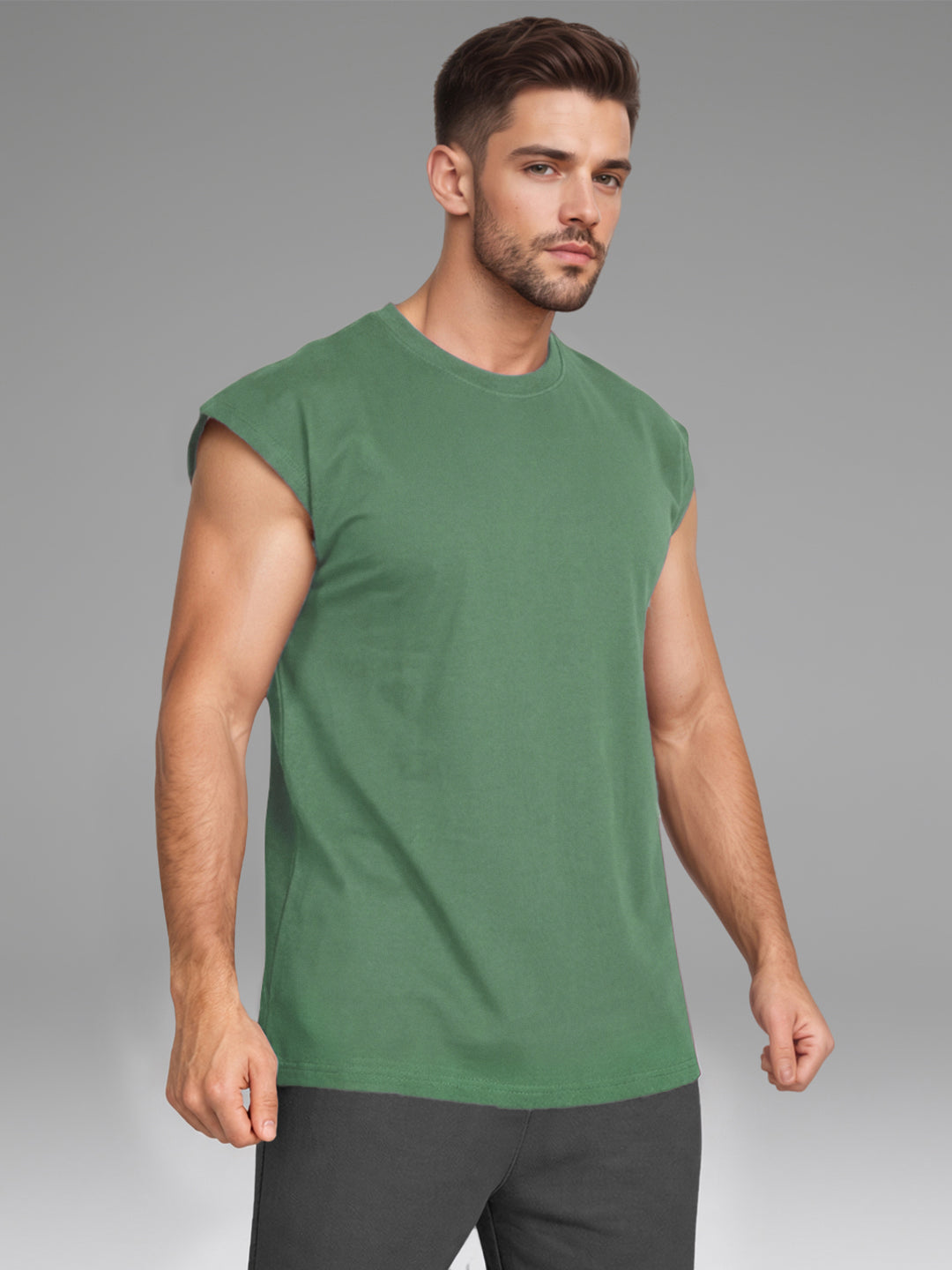 Men's Green Oversized Sleeveless Gym Tanktop