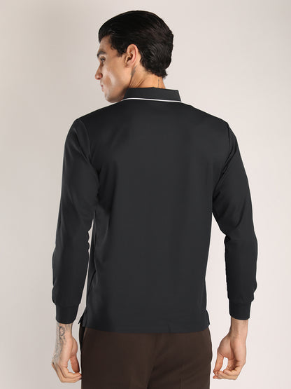 Men's Black Full Sleeve Polo Sports T-Shirt
