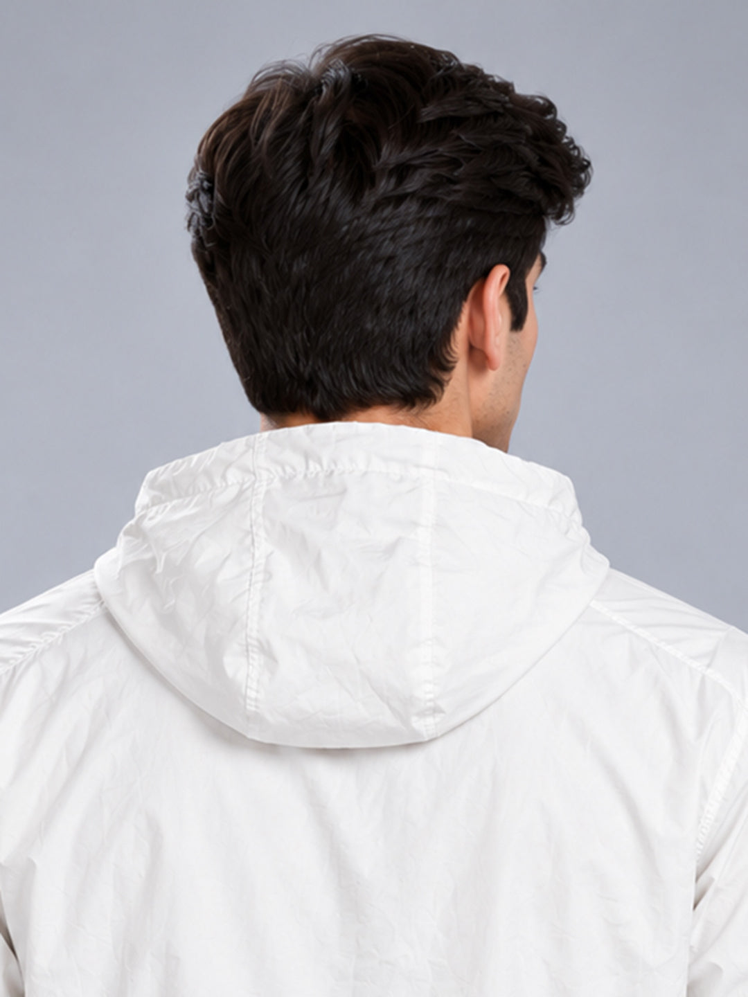 Men’s White Black Lightweight Hooded Windcheater Jacket