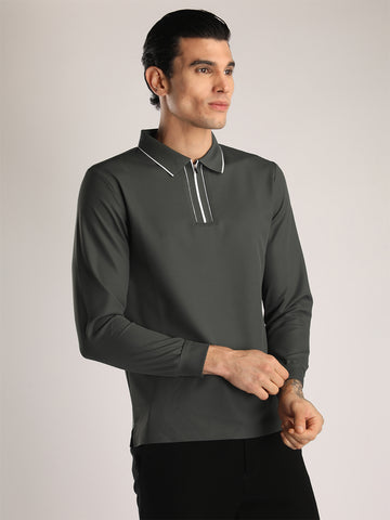 Men's Bottle Green Full Sleeve Polo Sports T-Shirt