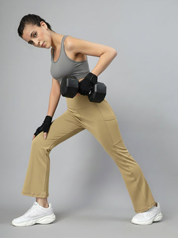 Women's High Waist Solid Flared Pants Camel