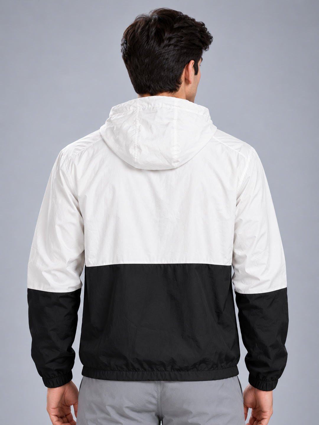 Men’s White Black Lightweight Hooded Windcheater Jacket