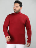 Men Maroon Winter Wear Cotton High Neck Regular Fit T Shirt