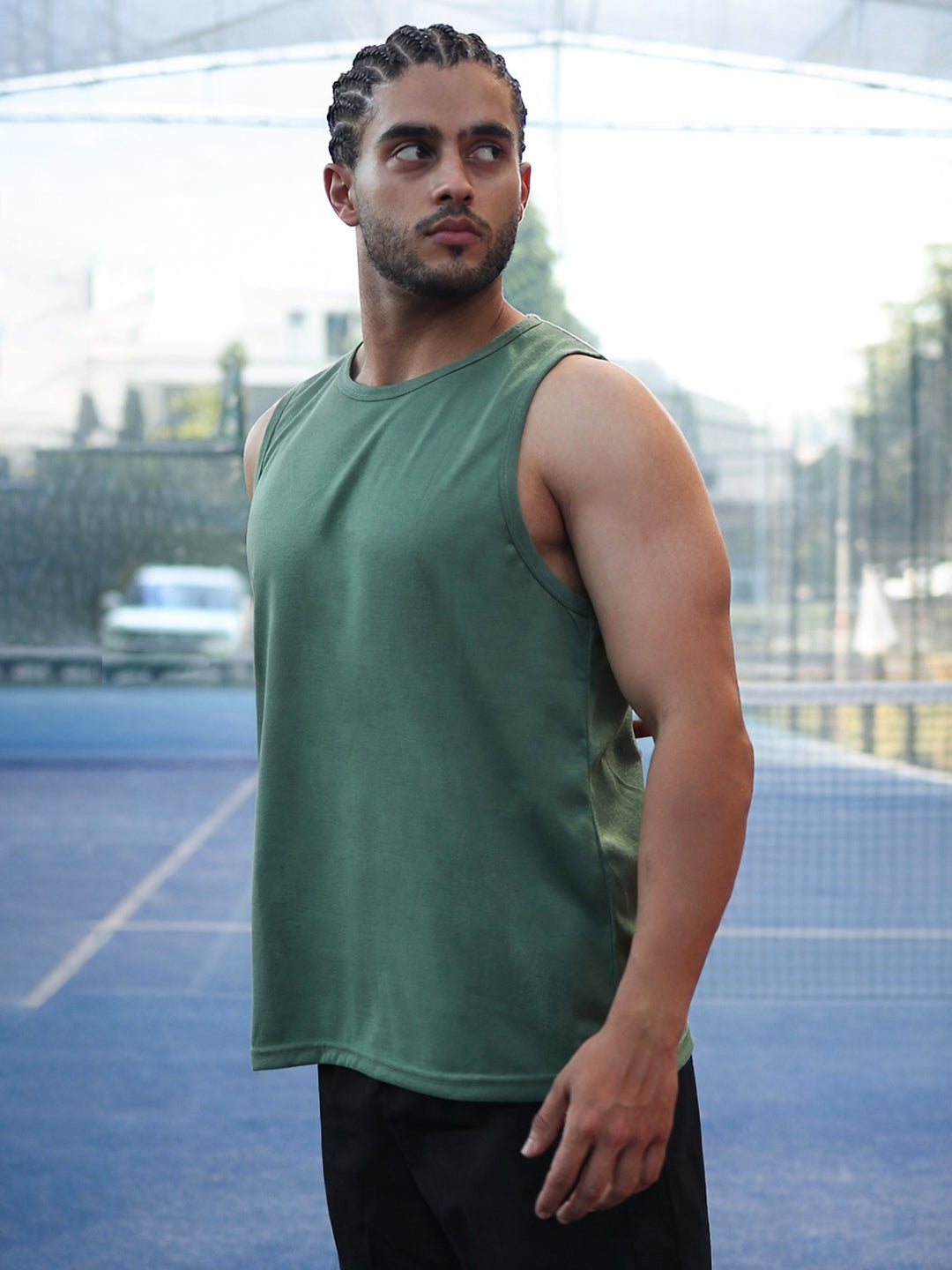 Men's Green Sleeveless Gym Tanktop