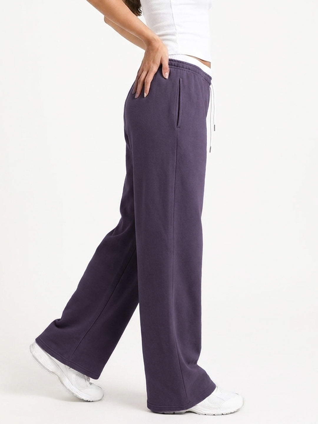 Women Relaxed Fit Wide Leg Trackpants Purple