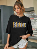 Women Oversized Round Neck Drop Shoulder Printed Cotton T-Shirt