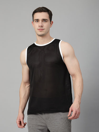 Men Black White Gym Sleeveless Sports Tanktop