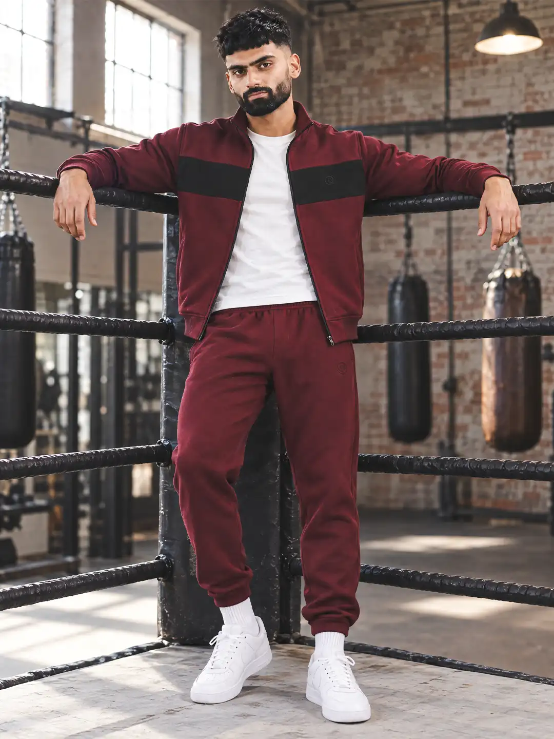 Wine Black Heavy Fleece Winter Tracksuit Men