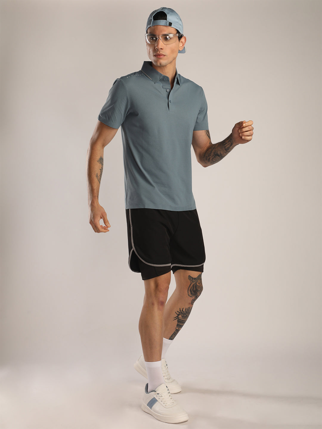 Men’s Greyish Blue Premium Polo Sports T-Shirt
