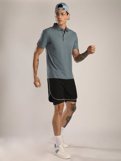 Men’s Greyish Blue Premium Polo Sports T-Shirt