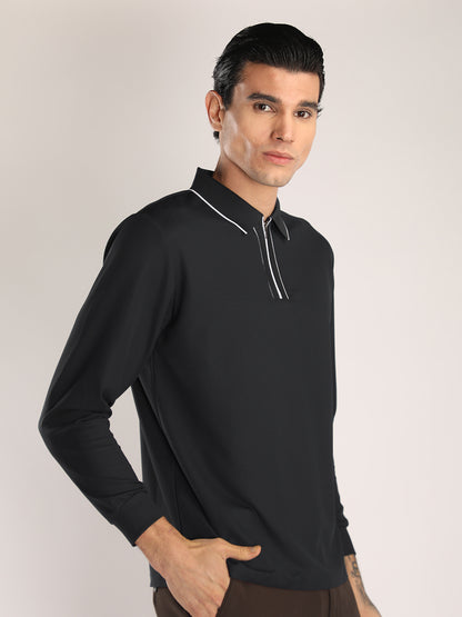 Men's Black Full Sleeve Polo Sports T-Shirt
