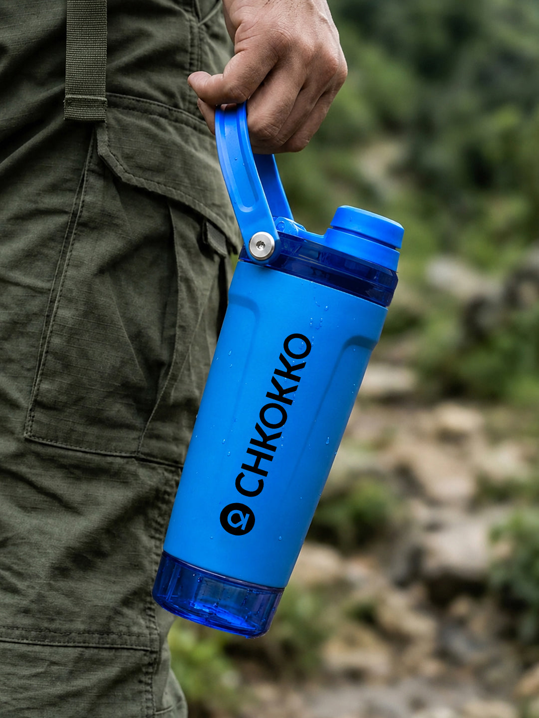 Chkokko Activate Protein Shaker Bottle 600ml with Carry Handle & Leakproof Lid Royal Blue