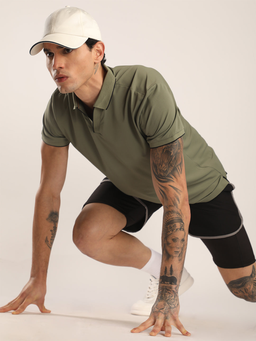 Men's Olive Green Sports Polo T-shirt