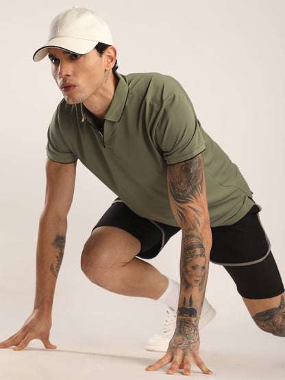 Men's Olive Green Sports Polo T-shirt