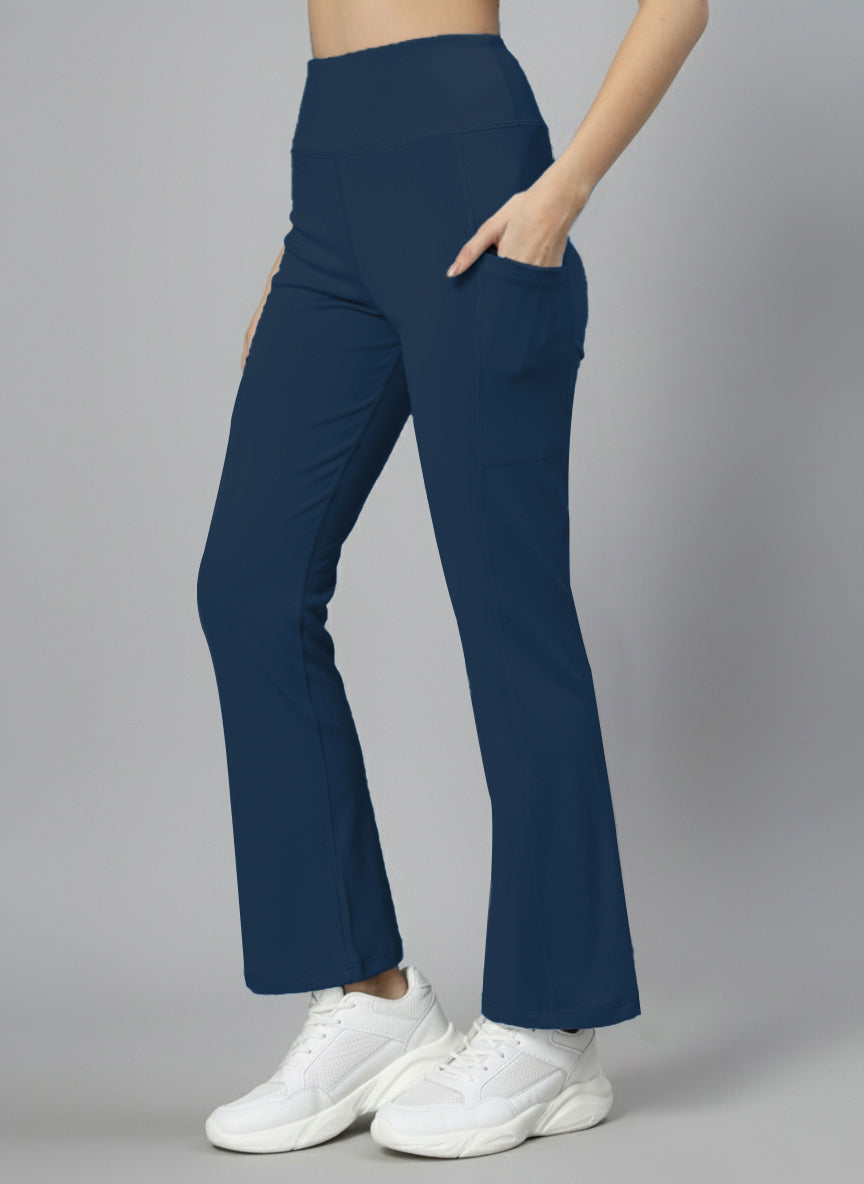 Women's High Waist Solid Flared Pants Indigo