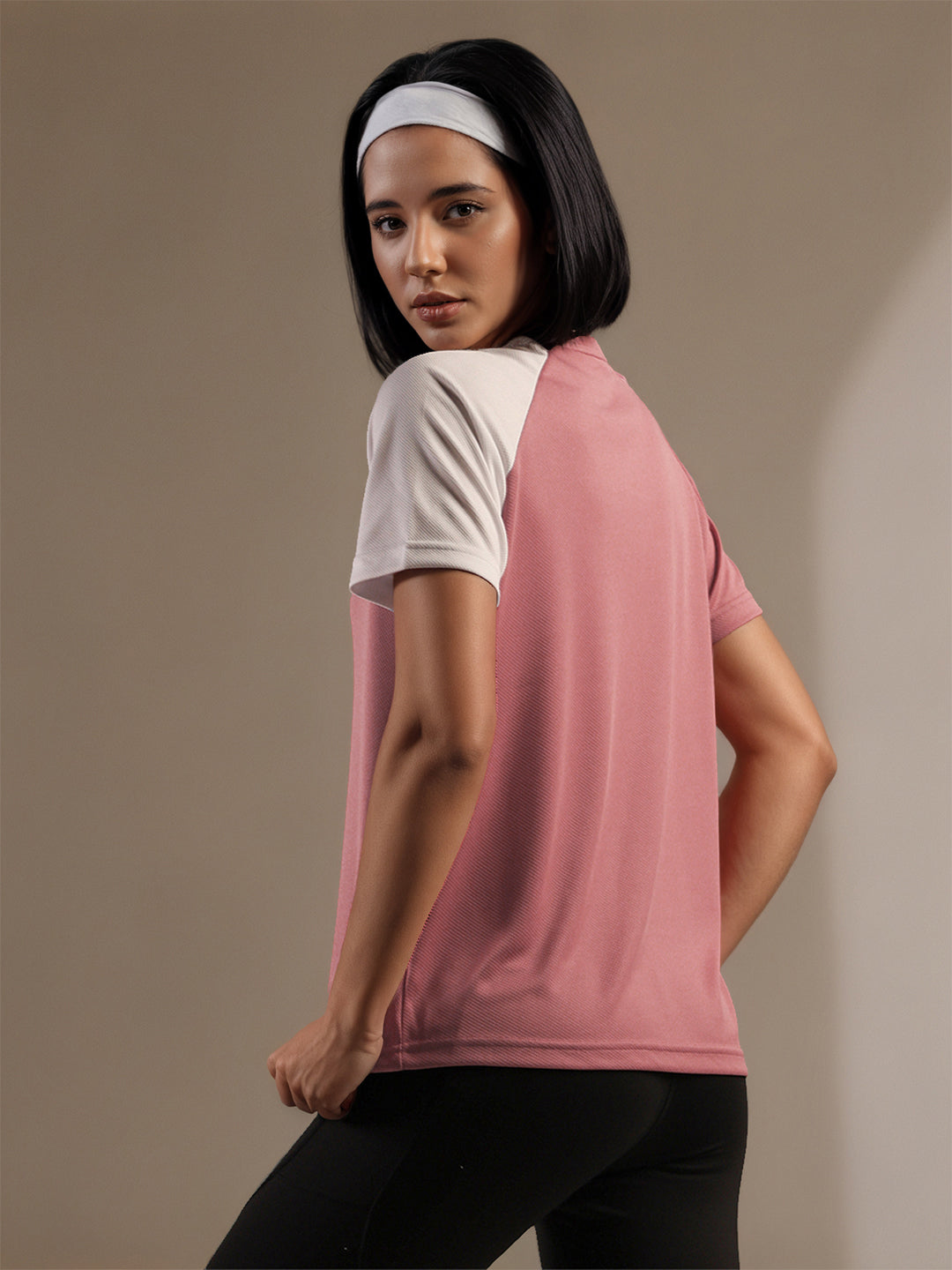 Women's Half Sleeves Sports Gym T-shirt Pink White